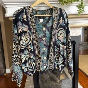 Unique Water Color Lagen Look Long Sleeve Blouse 80s Art to Wear Size m/10